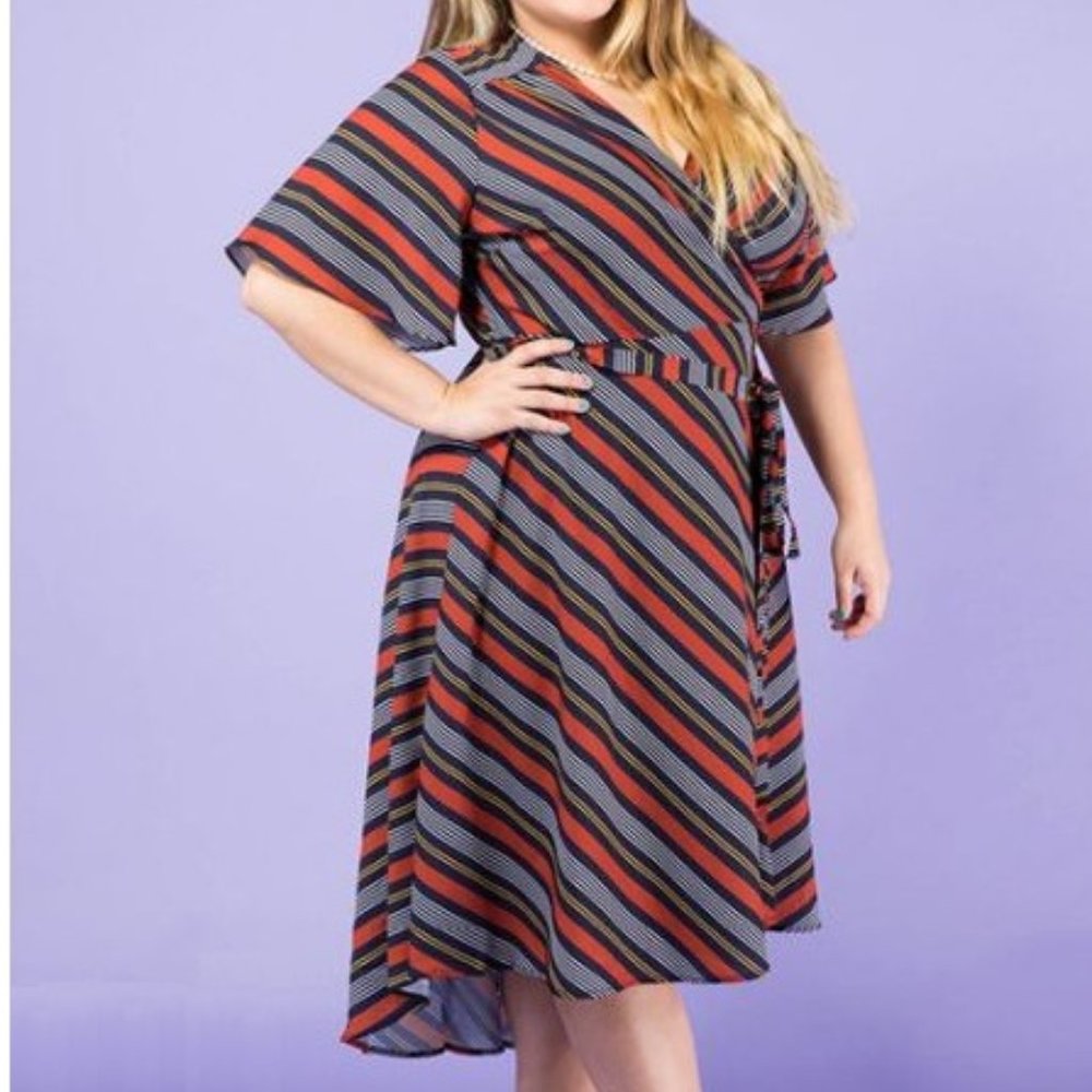 Eloquii Striped Asymmetrical Wrap Dress, Size 24